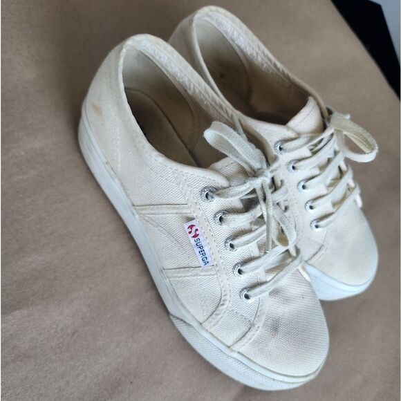 Superga Shoes - Superga Platform Canvas Cream Sneakers Size 6